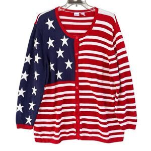 Cherokee Patriotic United States of America Flag Knit Cardigan Unisex 2X-Large